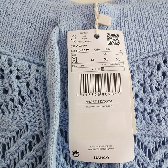 NWT Mango Blue Bohemian Crochet Cova Co Ord Set Sweater Shorts XL - Picture 12 of 13